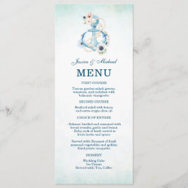 Waterverf Floral Anchor Blauwgroen Beach Wedding Menu