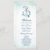Waterverf Floral Anchor Blauwgroen Beach Wedding Programmakaart (Voorkant / Achterkant)