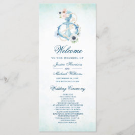 Waterverf Floral Anchor Blauwgroen Beach Wedding Programmakaart