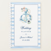 Waterverf Floral Anchor Blue Stripes Wedding Planner (Voorkant)