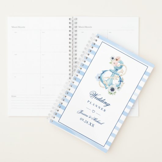 Waterverf Floral Anchor Blue Stripes Wedding Planner (Display)