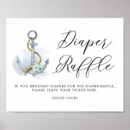 Waterverf Floral Anchor Nautical Diaper Raffle Poster