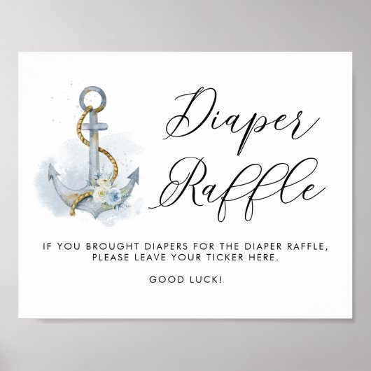 Waterverf Floral Anchor Nautical Diaper Raffle Poster (Voorkant)