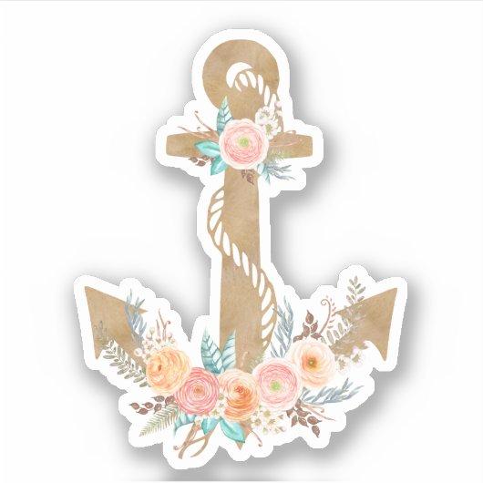Waterverf Floral Anchor Nautical Sticker (Voorkant)
