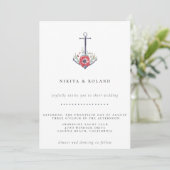 Waterverf Floral Anchor Wedding Invitation Aankondiging (Staand voorkant)