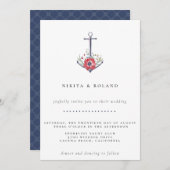 Waterverf Floral Anchor Wedding Invitation Aankondiging (Voorkant / Achterkant)