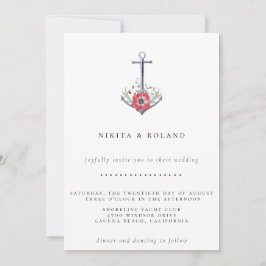 Waterverf Floral Anchor Wedding Invitation Aankondiging