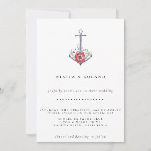 Waterverf Floral Anchor Wedding Invitation Aankondiging