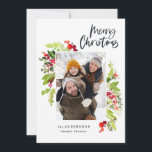 Waterverf floral and foliage kerstmis feestdagenkaart<br><div class="desc">Foto waterverf floral and foliage kerstkaart. Mooie waterverf schilderde bladeren en moderne scripttekst. Een deel van een collectie.</div>