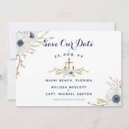 Waterverf Floral Anemone Navy Nautical Wedding Save The Date