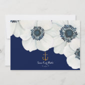 Waterverf Floral Anemone Navy Nautical Wedding Save The Date (Achterkant)