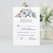 Waterverf Floral Anemone Navy Wedding Meal Choice RSVP Kaartje (Staand voorkant)