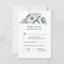 Waterverf Floral Anemone Navy Wedding Meal Choice