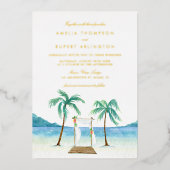 Waterverf Floral Arbor Tropical Beach Wedding Folie Uitnodiging (Voorkant)
