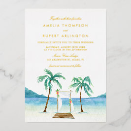 Waterverf Floral Arbor Tropical Beach Wedding Folie Uitnodiging