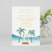 Waterverf Floral Arbor Tropical Beach Wedding Folie Uitnodiging (Staand Voorkant)
