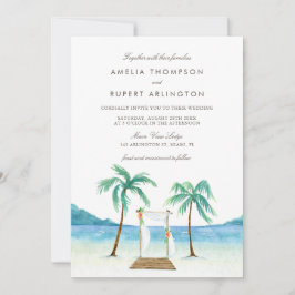 Waterverf Floral Arbor Tropical Beach Wedding Kaart
