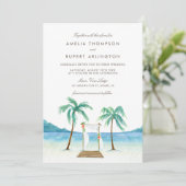 Waterverf Floral Arbor Tropical Beach Wedding Kaart (Staand voorkant)