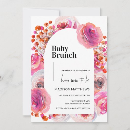 Waterverf Floral Arch Baby Brunch Shower Kaart (Voorkant)