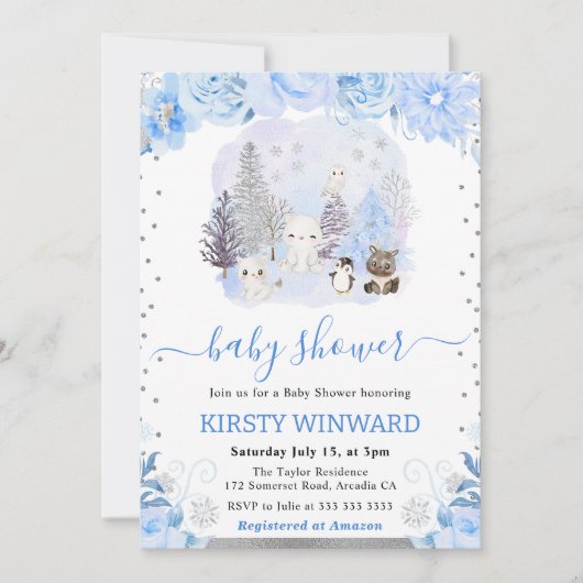 Waterverf Floral Arctic Animals Baby shower Kaart (Voorkant)