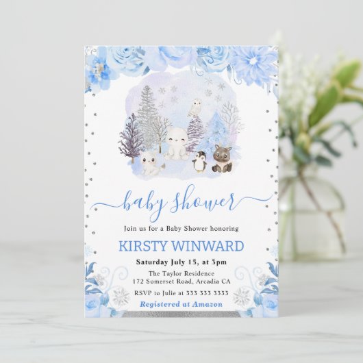 Waterverf Floral Arctic Animals Baby shower Kaart (Staand voorkant)