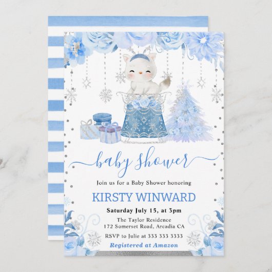 Waterverf Floral Arctic Fox Baby shower Kaart (Voorkant / Achterkant)