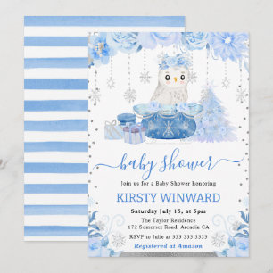 Waterverf Floral Arctic Owl Baby shower Kaart