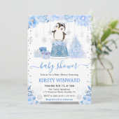 Waterverf Floral Arctic Penguin Baby shower Kaart (Staand voorkant)