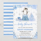 Waterverf Floral Arctic Penguin Baby shower Kaart (Voorkant / Achterkant)