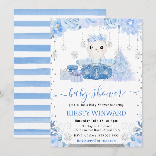 Waterverf Floral Arctic Polar Beer Baby shower Kaart (Voorkant / Achterkant)