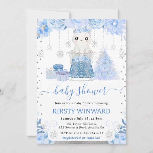 Waterverf Floral Arctic Polar Beer Baby shower Kaart (Voorkant)