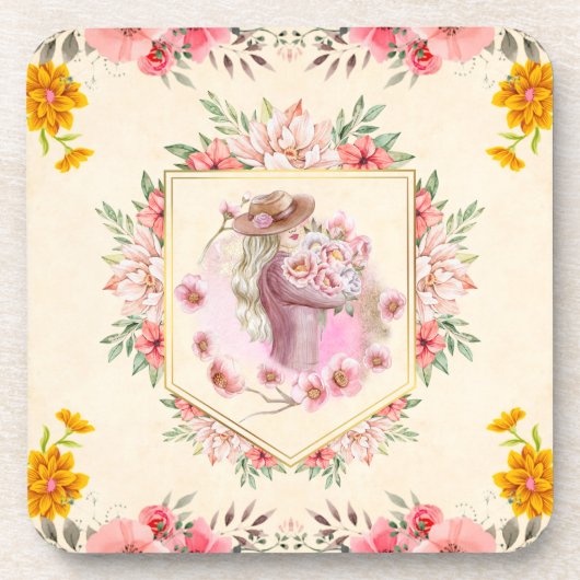 Waterverf Floral Art, Dame of Spring Bier Onderzetter (Voorkant)