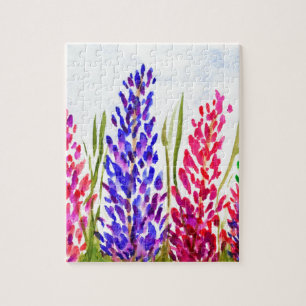 Waterverf Floral Art Lupine Wildbloemen Paars Legpuzzel