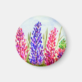 Waterverf Floral Art Lupine Wildbloemen Paars Magneet