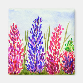 Waterverf Floral Art Lupine Wildbloemen Paars Magneet