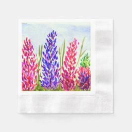Waterverf Floral Art Lupine Wildbloemen Paars Servet