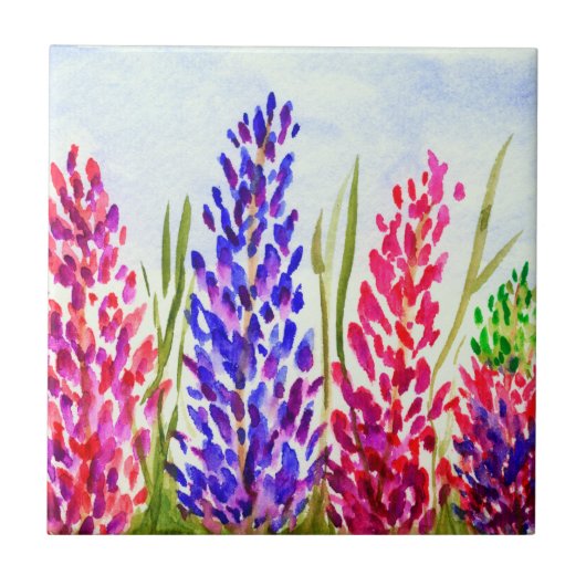 Waterverf Floral Art Lupine Wildbloemen Paars Tegeltje (Voorkant)