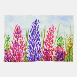 Waterverf Floral Art Lupine Wildbloemen Paars Theedoek