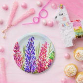 Waterverf Floral Art Lupine Wildbloemen Roze Papieren Bordje (Feest)