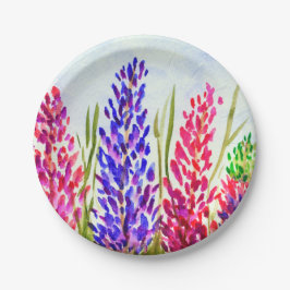Waterverf Floral Art Lupine Wildbloemen Roze Papieren Bordje