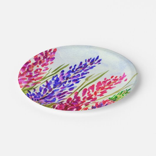 Waterverf Floral Art Lupine Wildbloemen Roze Papieren Bordje (Gekanteld)