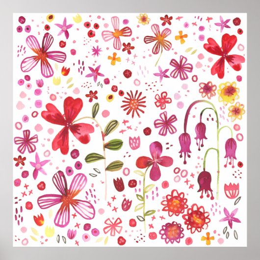 Waterverf Floral Art Modern Pattern Poster (Voorkant)