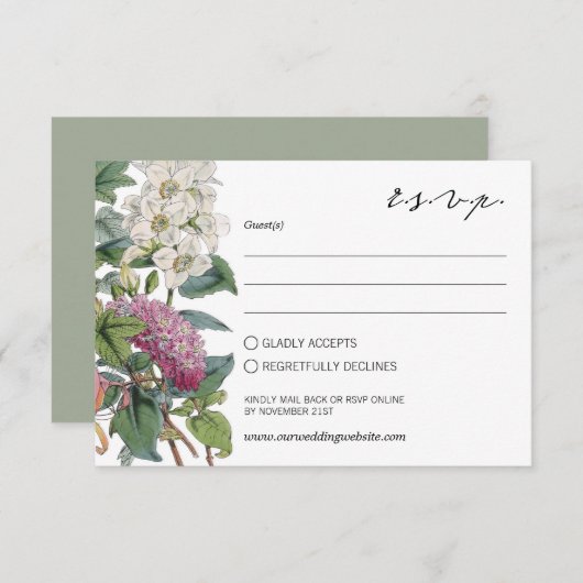  Waterverf Floral Art Wedding RSVP Kaartje (Voorkant / Achterkant)