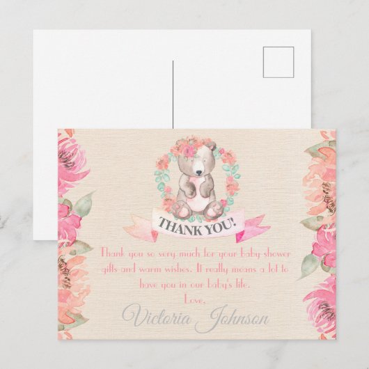 Waterverf Floral Baby Baby shower Hartelijk dank Briefkaart (Voorkant / Achterkant)