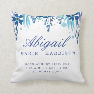 Waterverf Floral Baby Birth Announcement Pillow Kussen