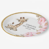 Waterverf Floral Baby Giraffe Peony Birthday Pape Papieren Bordje (Gekanteld)