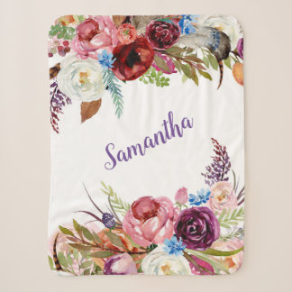 Waterverf Floral Baby Girl Naam Sherpa Deken
