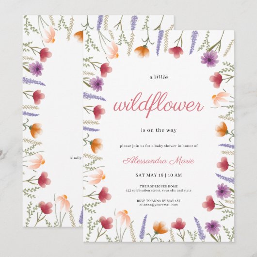 Waterverf Floral Baby in Baby shower Bloom Kaart (Voorkant / Achterkant)