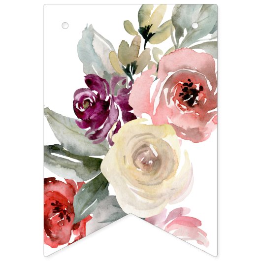 Waterverf Floral Baby in Bloom Bunting Flags Vlaggetjes (Eerste vlag)