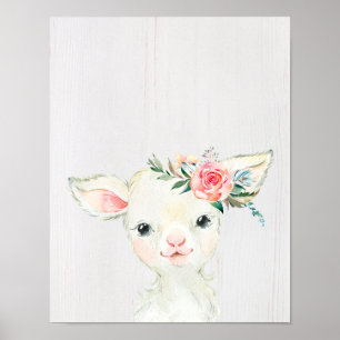 Waterverf Floral Baby Lamb Poster